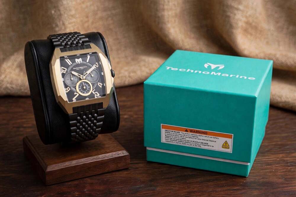 TechnoMarine Men's TM-226019 Aqua Quadrant Gold 44mm Black Jubilee Watch-NEW!